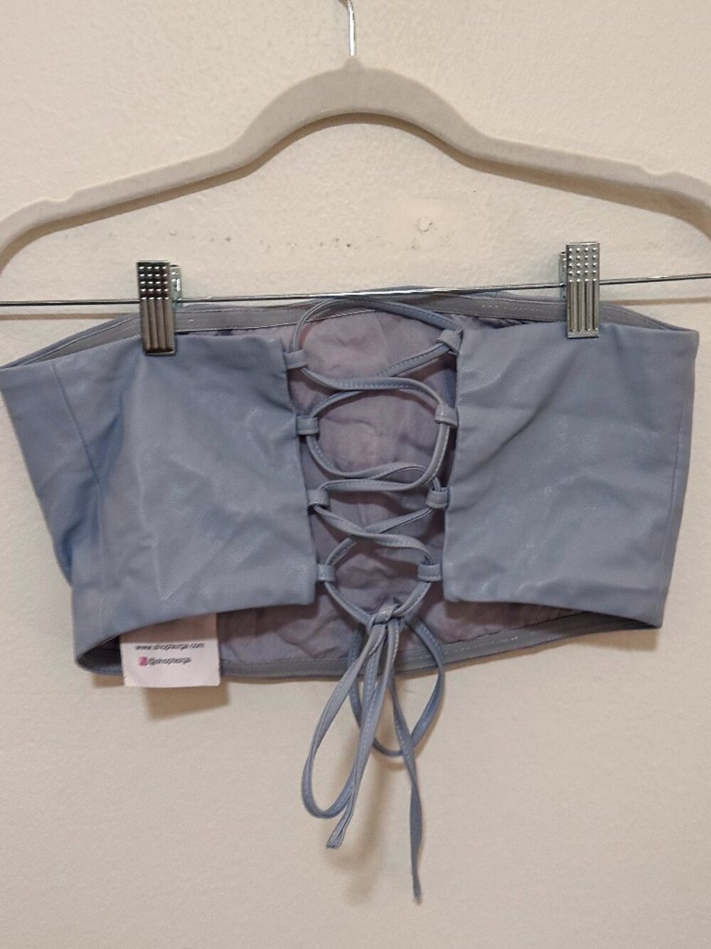 Powder Blue Faux Leather Cropped Bandeau Top - Size Small